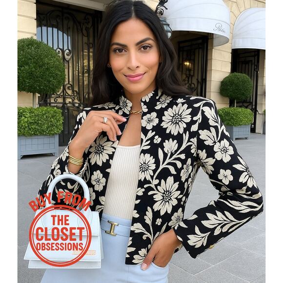 ZARA Floral Jacquard Blazer NWT | Black White Textured Jacket - Picture 3 of 16